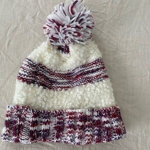 Cozy Knit Pom-Pom Hat - White and Purple